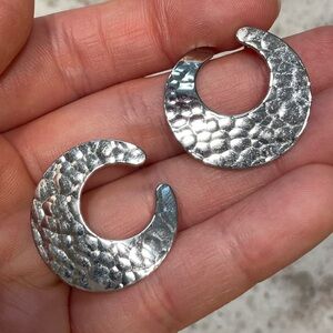 Silver Tone Hammered Crescent Earrings